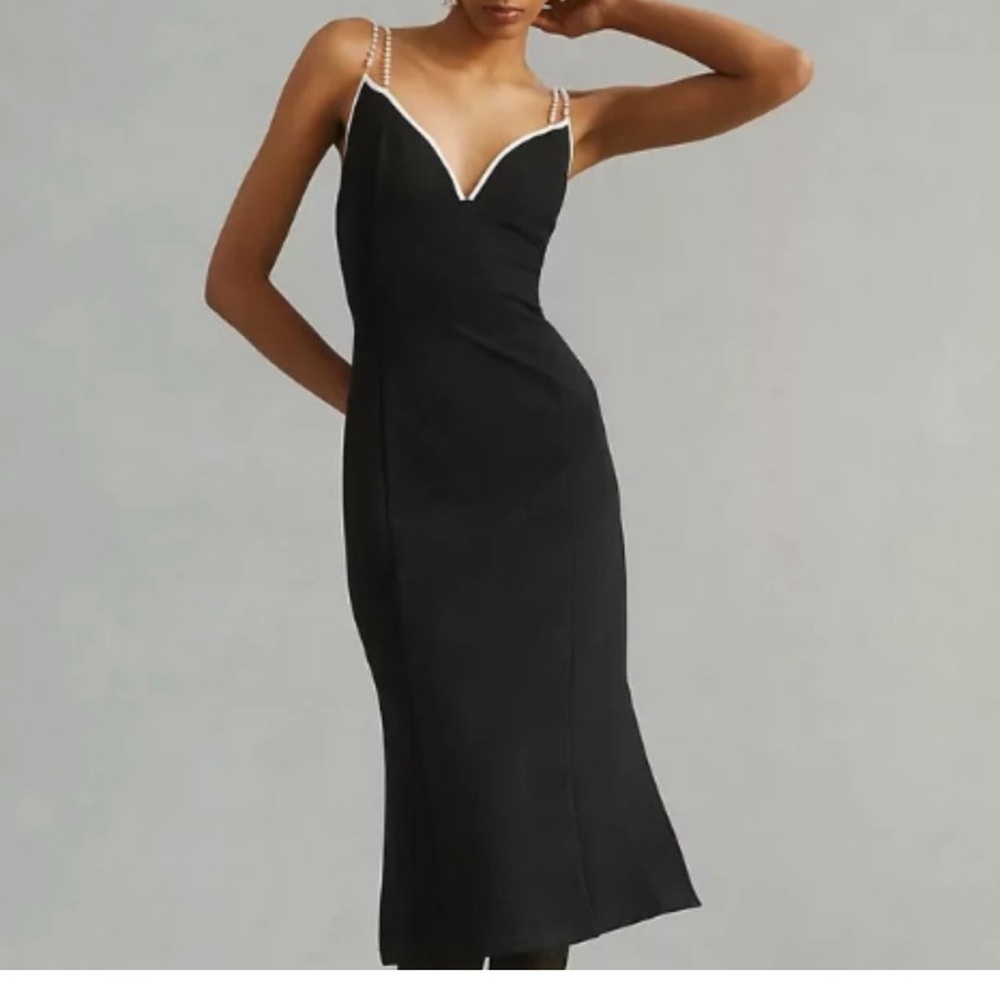 Maeve Black and White Sheath Midi Dress Spaghetti Strap